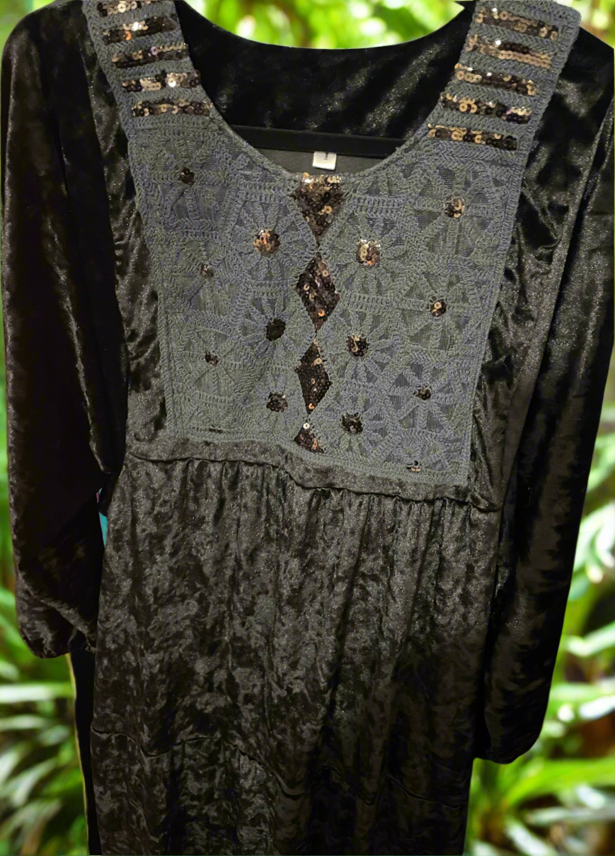 Luxury velvet beaded sequin Jalabiya wide sleeves 

maxi dress