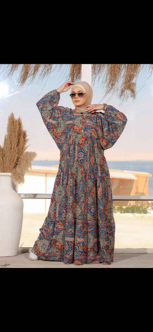 Elegant Colourful loose Jalabiya wide sleeves Maxi dress plus size