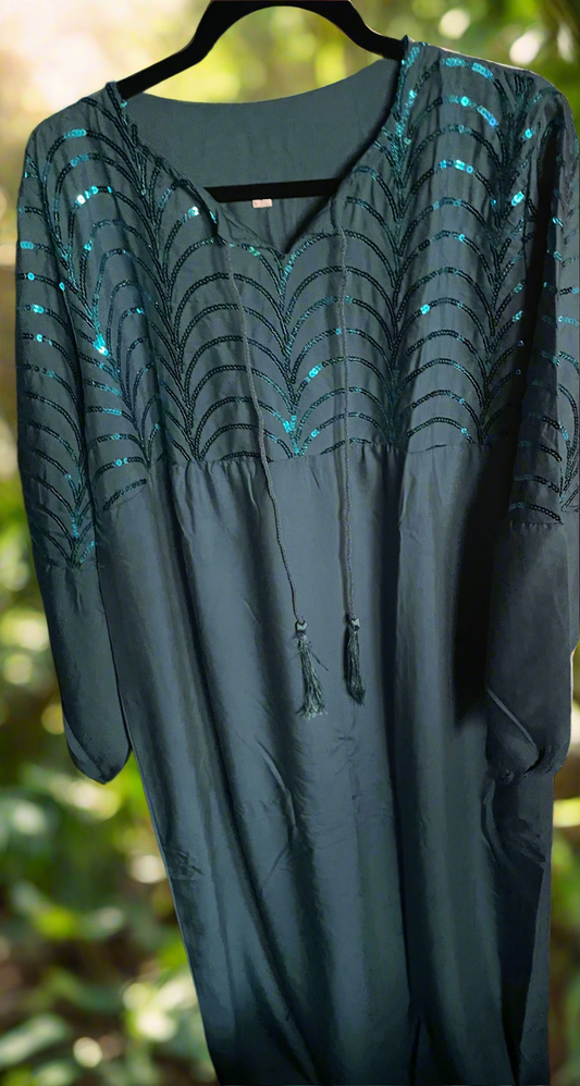 Fabulous beaded wavy chest Jalabiya dress plus size