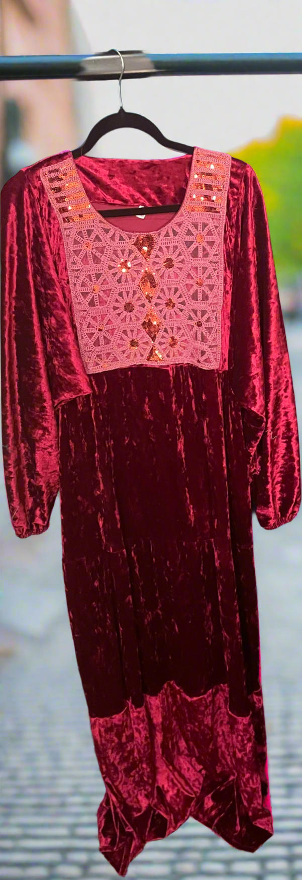 Luxury velvet beaded sequin Jalabiya wide sleeves 

maxi dress