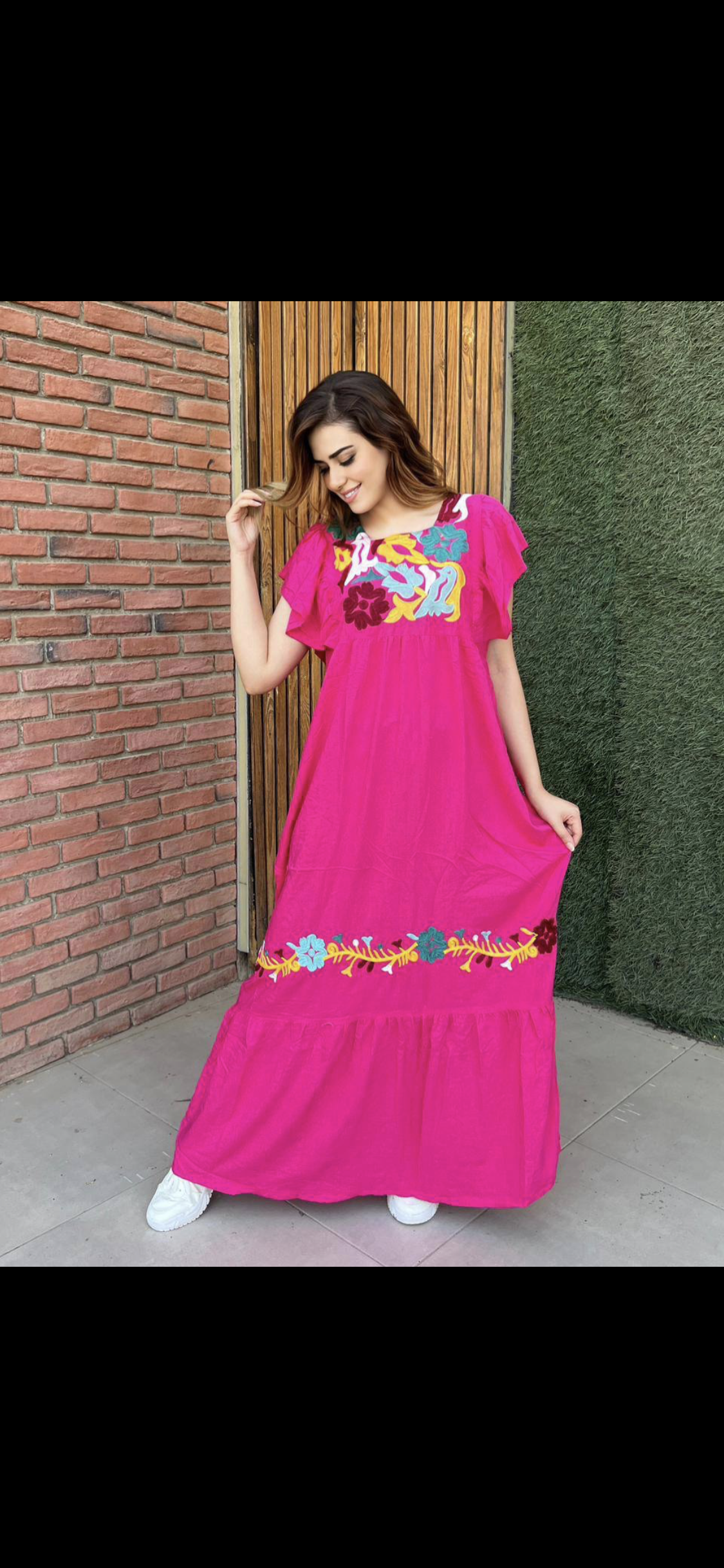 Elegant Floral threaded embroidery Jalabiya maxi dress cap sleeves