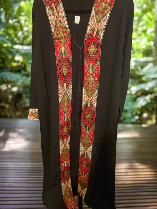 Elegant open Abaya cover patchwork embroidery Maxi free size