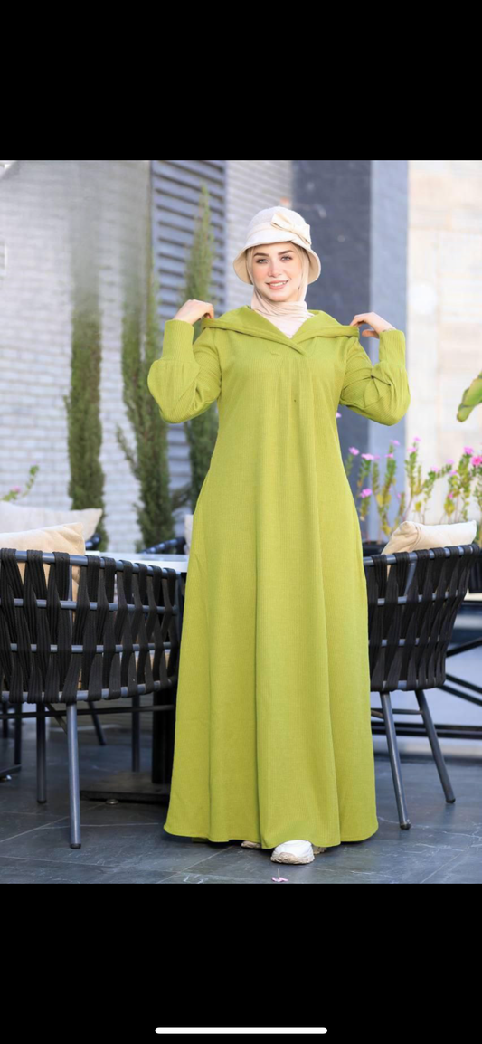 Traditional hooded Jalabiya with pockets belted stretching dress maxi