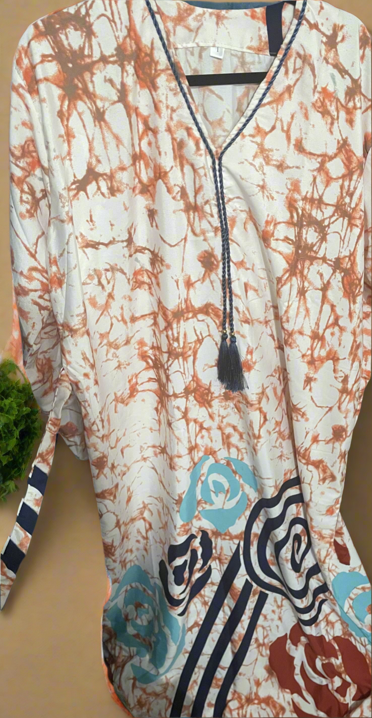 Modest Jalabiya Printed Maxi Dress for Women with Belt