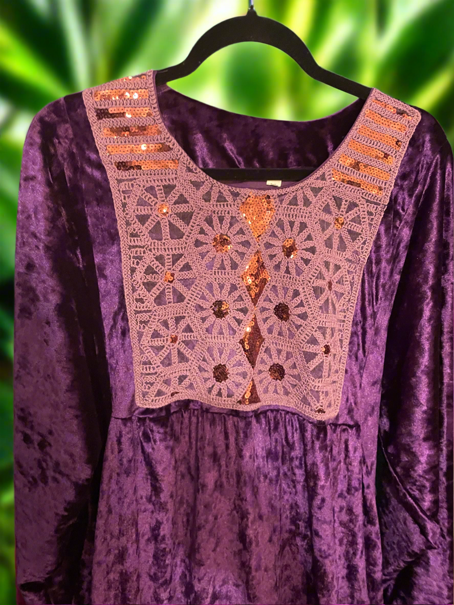 Luxury velvet beaded sequin Jalabiya wide sleeves 

maxi dress