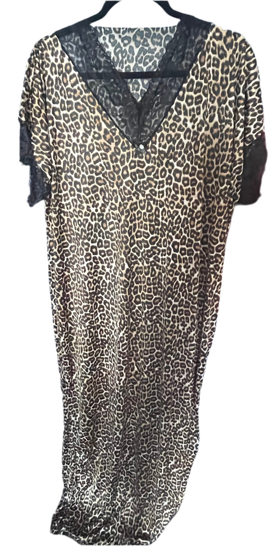 Leopard printed homewear Jalabiya dress nightwear chiffon soft free size long