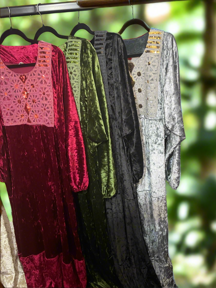 Luxury velvet beaded sequin Jalabiya wide sleeves 

maxi dress