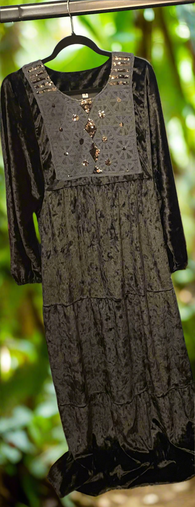 Luxury velvet beaded sequin Jalabiya wide sleeves 

maxi dress