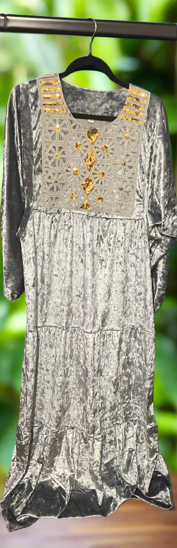 Luxury velvet beaded sequin Jalabiya wide sleeves 

maxi dress