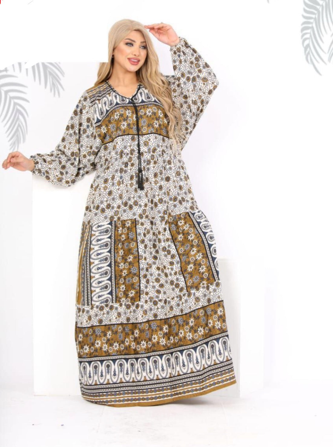 Elegant Colourful loose Jalabiya wide sleeves Maxi dress
