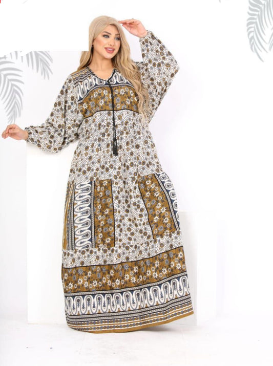 Elegant Colourful loose Jalabiya wide sleeves Maxi dress