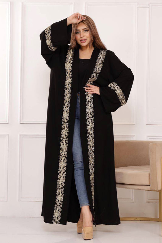 Elegant open Abaya cover patchwork embroidery Maxi