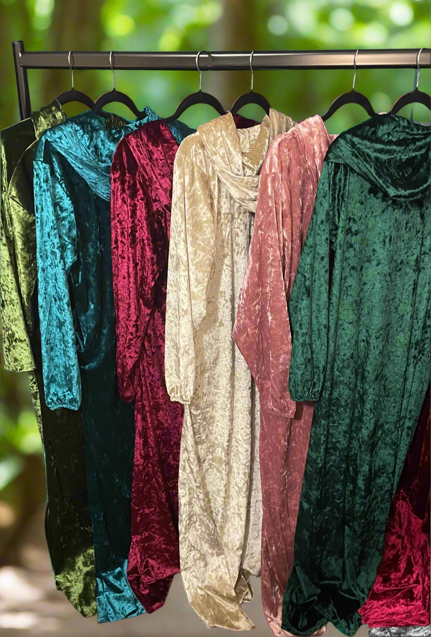 Rema soft velvet hooded with pockets stretchy maxi dress