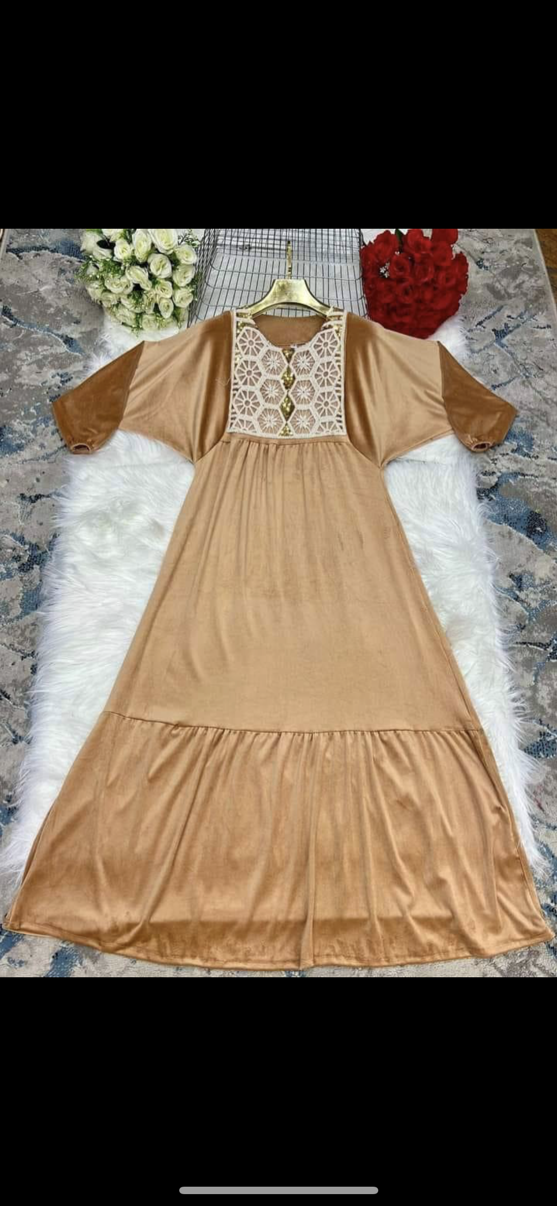 Luxury velvet beaded sequin Jalabiya wide sleeves 

maxi dress