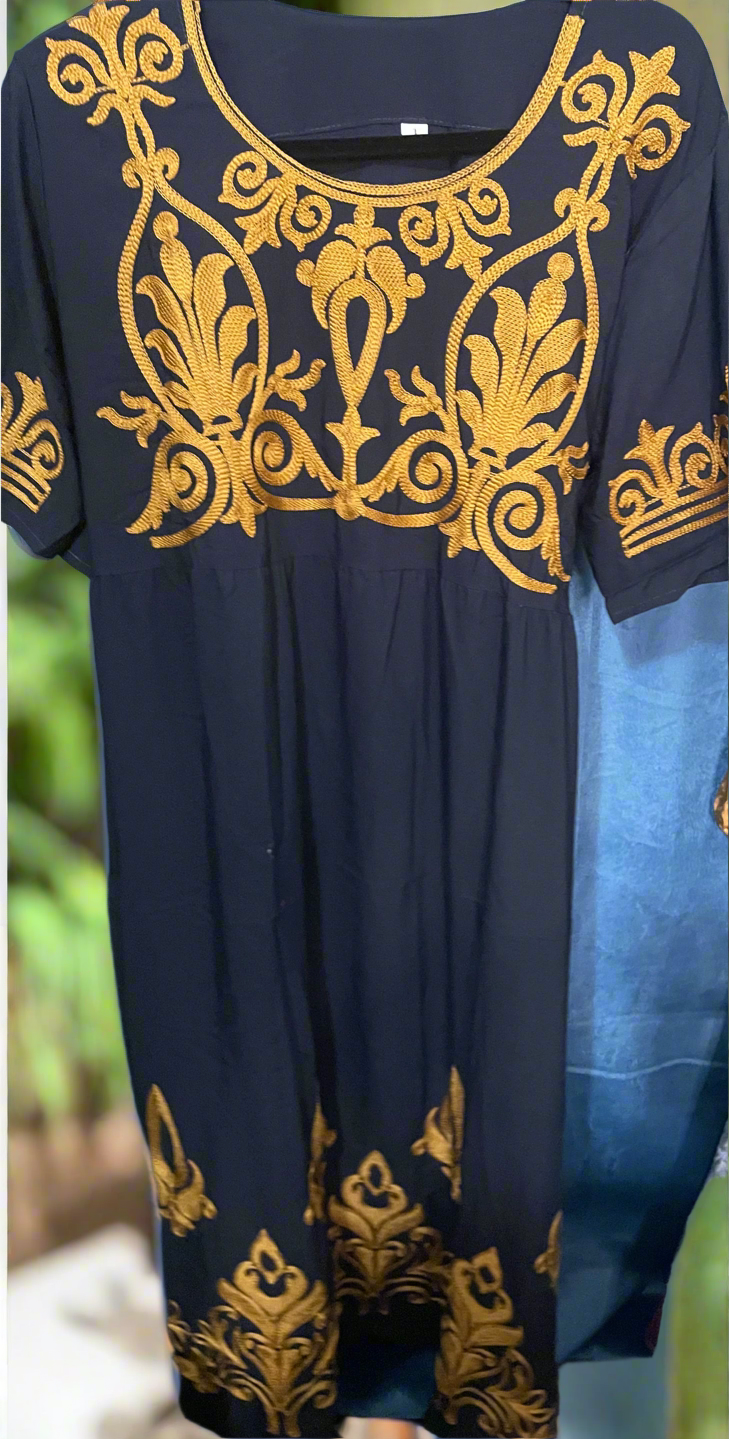 Floral threaded embroidery Midi Dress belted for summer