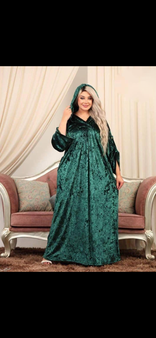 Rema soft velvet hooded with pockets stretchy maxi dress