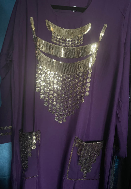 Beautiful Sequin beaded maxi cotton dress home wear with pockets